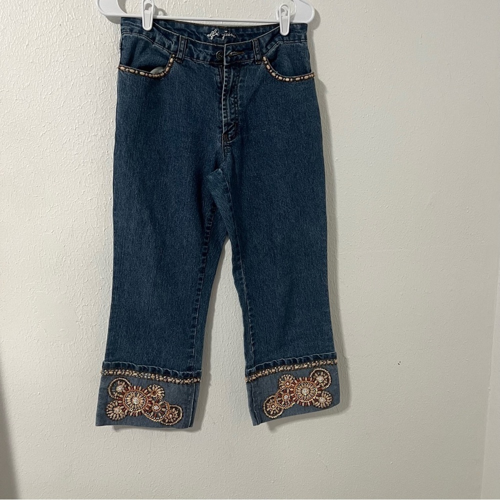DFX Women’s Cropped Jeans with Embroidered & Beaded Hem/Pockets Casual Vacation